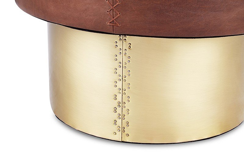 The Drum 復古皮革黃銅圓邊几