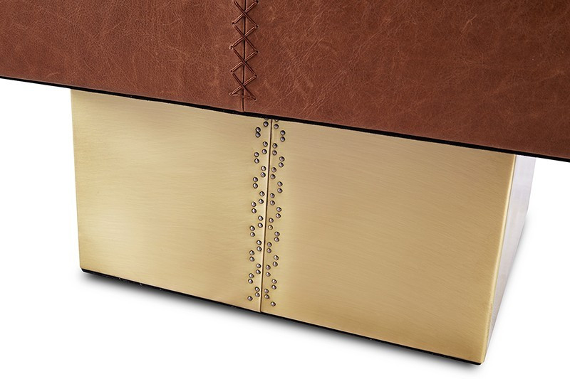 The Drum 復古皮革黃銅方邊几