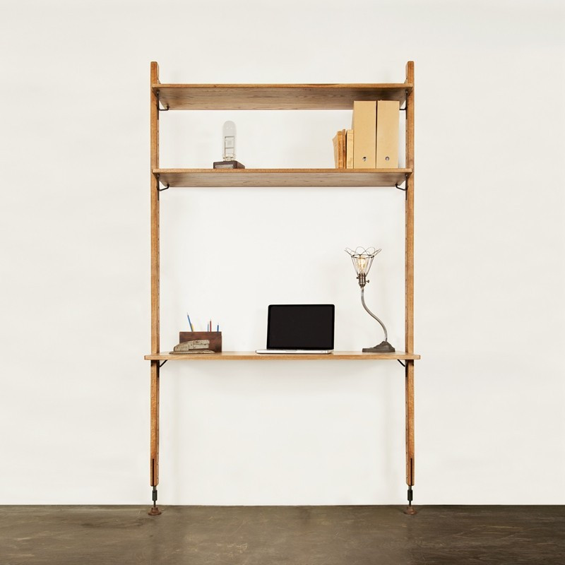 Theo煙燻橡木壁面層架組合(書桌組)