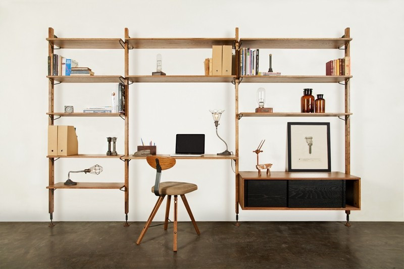 Theo煙燻橡木壁面層架組合(書桌組)